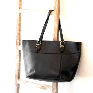 RALPH LAUREN BLACK LEATHER LARGE TOTE SHOULDER BAG